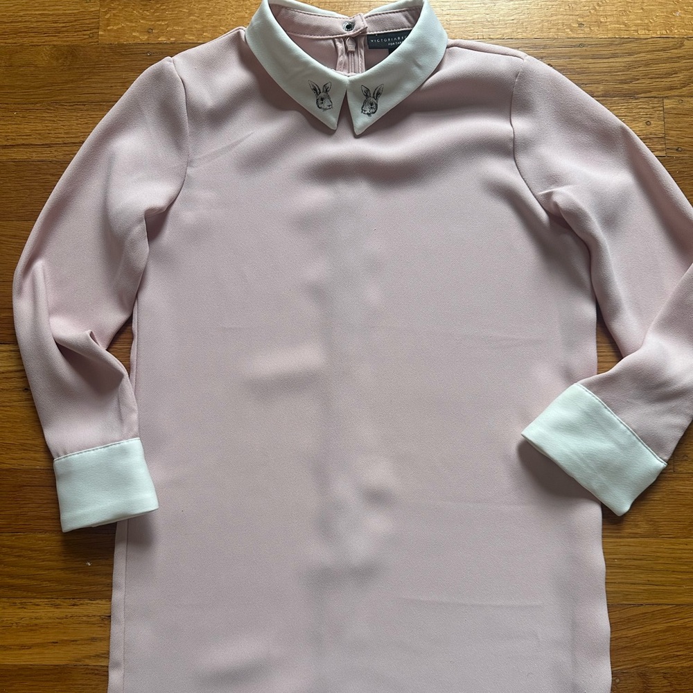 Victoria Beckham Soft Pink Dress with White Peter Pan Collar and Bunny Motif
